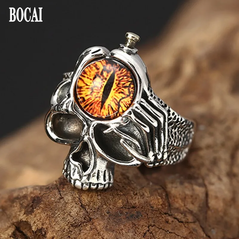 

BOCAI 2021 New Solid Pure S925 Silver Jewelry Retro Fashion Personalized Devil's Eye Skull Men's Ring