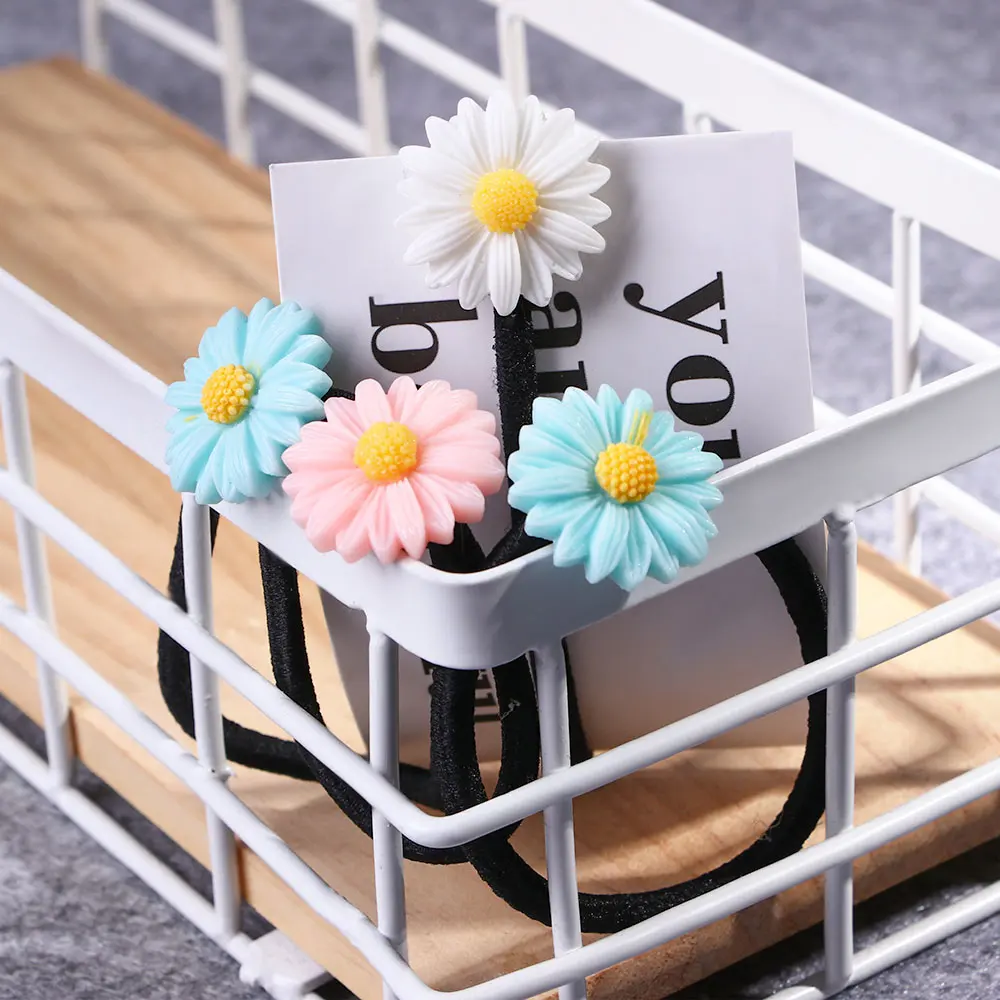 4 шт. кожаные резинки для волос с маргаритками| |