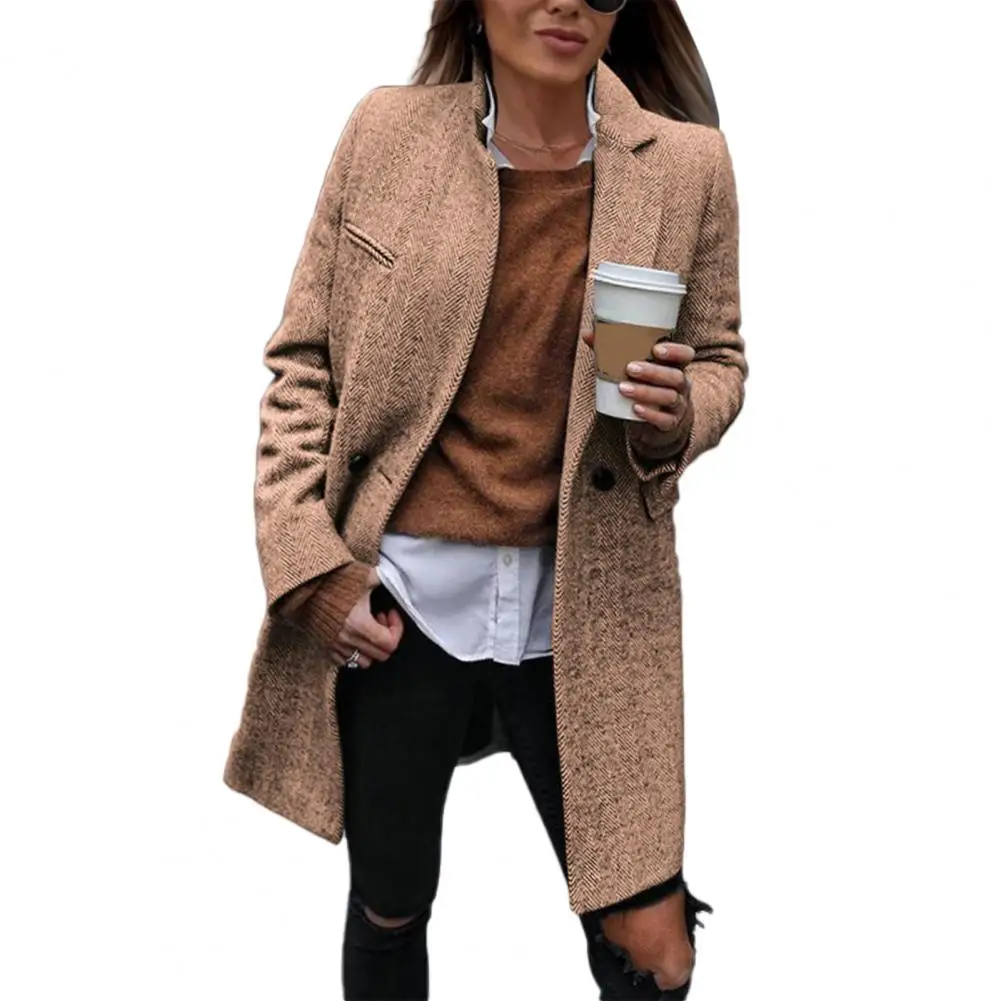 Женское пальто однотонный шерстяной кардиган с отложным воротником элегантное