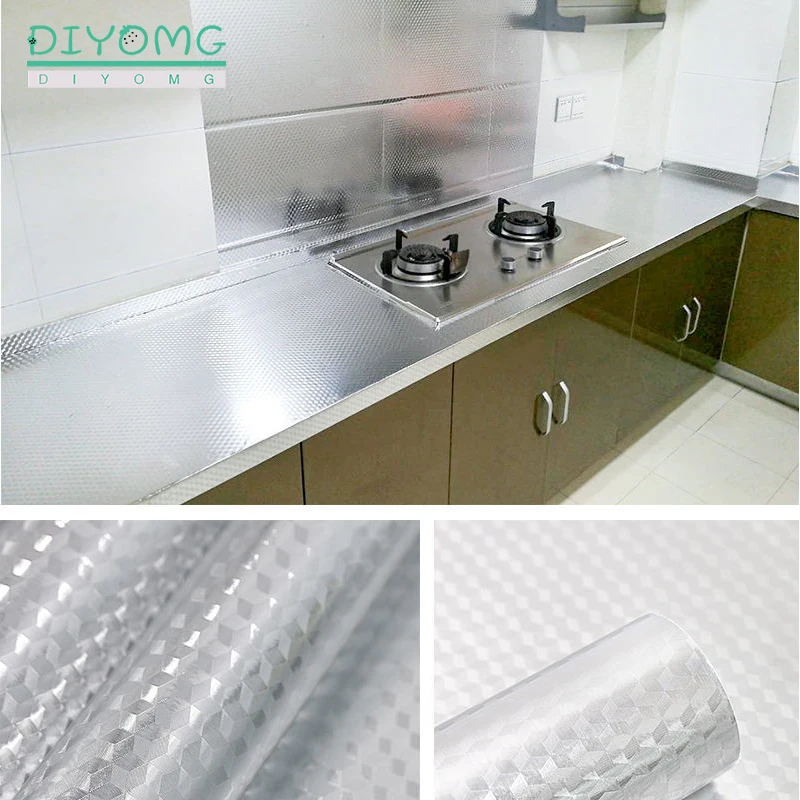 kitchen wall oil proof aluminum foil stickers self adhesive croppable wallpaper wall sticker kitchen supplies for cabinet sewer free global shipping