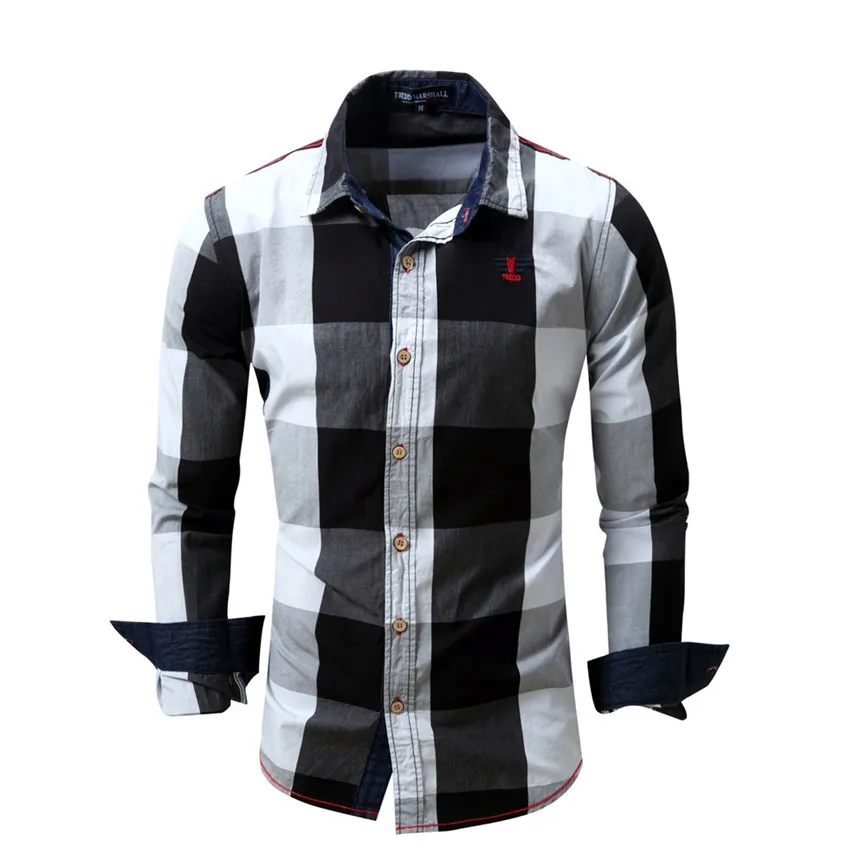 Men's Checked Shirt Long Sleeve Non-Iron Casual Blouse Cotton Slim Fit Plaid Top Mens Shirts High Quality Clothing | Мужская одежда
