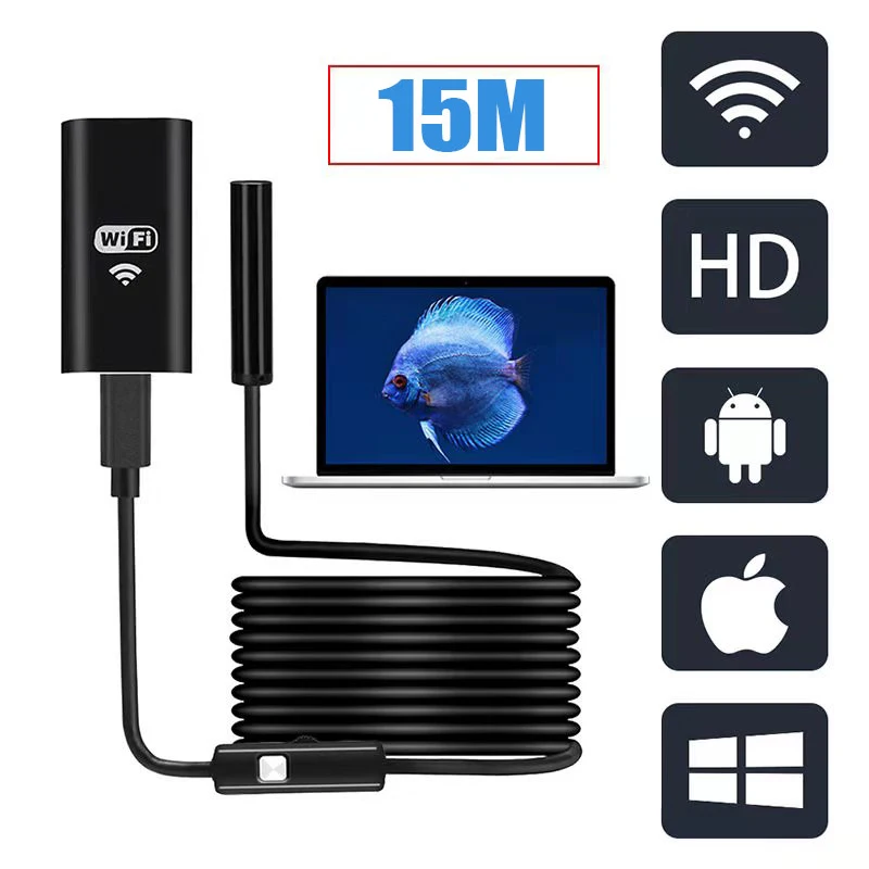 

15M HD underwater camera IP68 waterproof visual fishing device WiFi connection mobile phone tablet 8LED illuminated fish finder