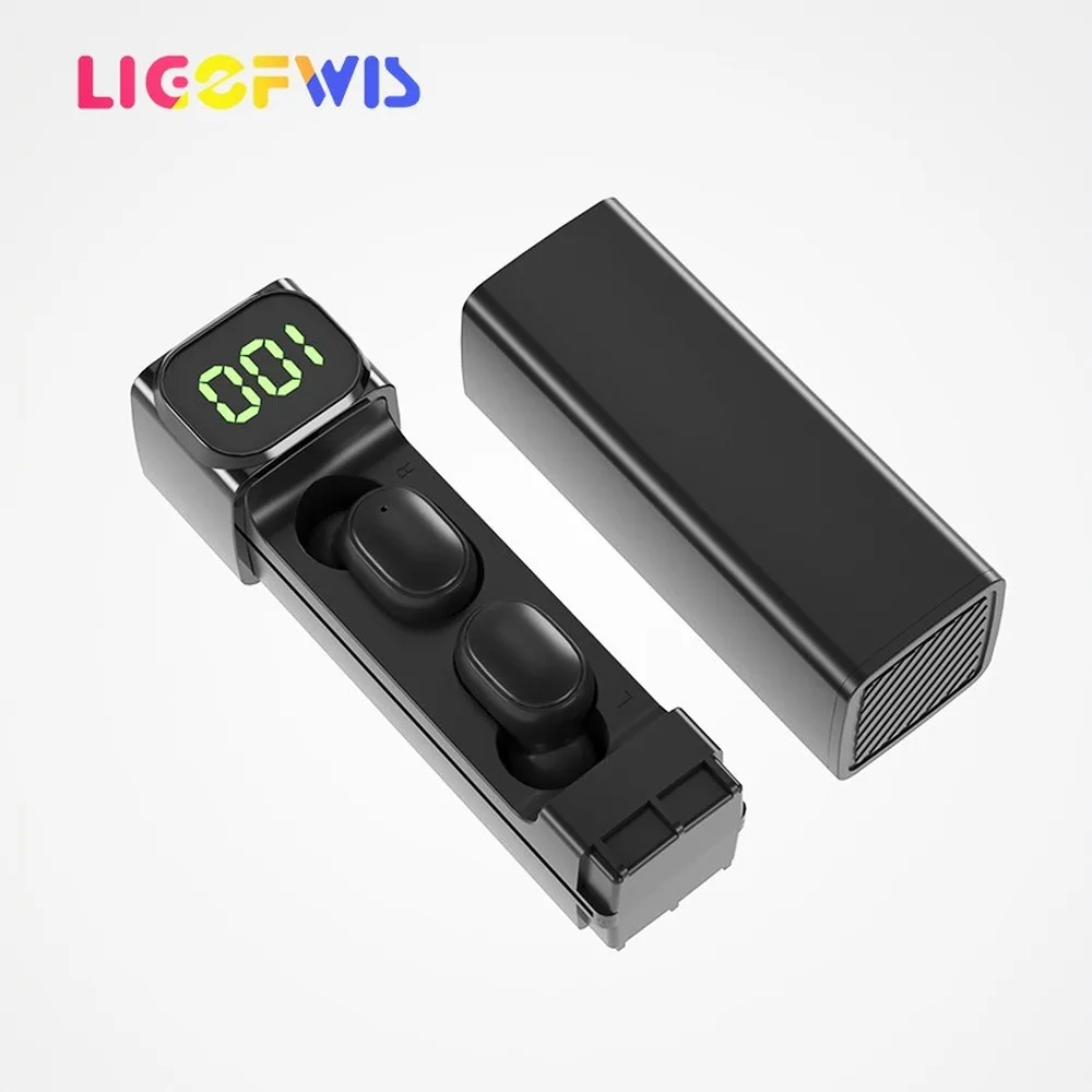 

LIGOFWIS BQC-01 Wireless Bluetooth Headset TWS 5.1 Sports Digital Display LED Pull Smart Stereo Wireless Bluetooth Headset
