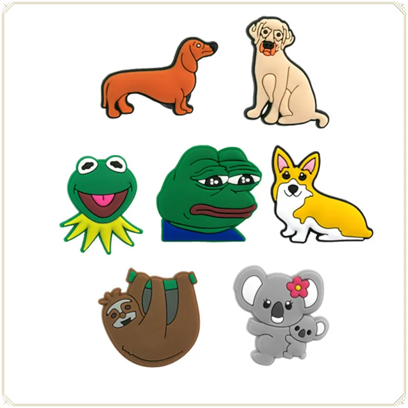 

1pcs Animal Frog Dog Crocs Charms Accessories Cute Shoe Pin Decoration Sad Frogs for Boys Women Friends PVC Badges Party Gift