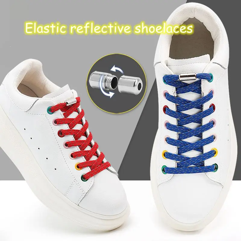 

1 pair of elastic reflective shoelaces without shoelaces flat casual sports shoes shoelace children and adults fast tying laces