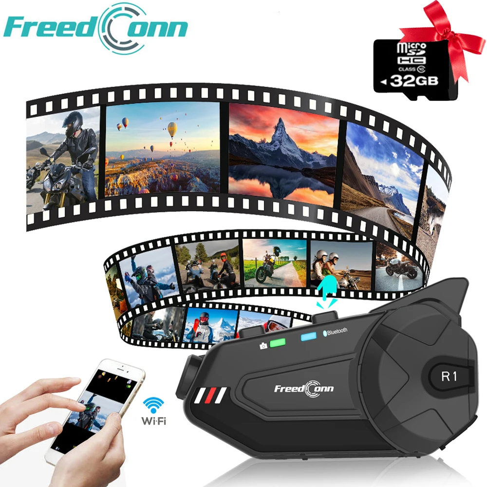 FreedConn R1 плюс мотоцикл Bluetooth гарнитура Водонепроницаемый 1080P HD видеокамера с