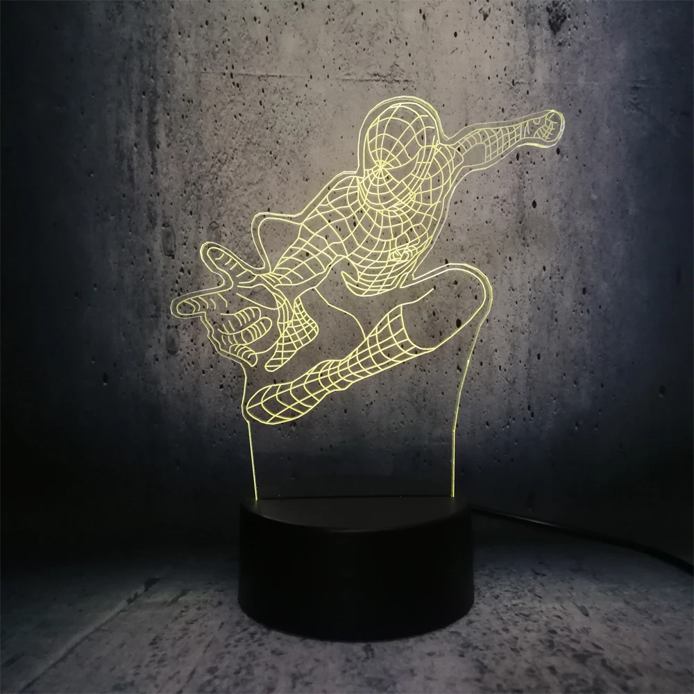 Крутой мультяшный 3D светильник с человеком-пауком светодиодный ночник USB RGB