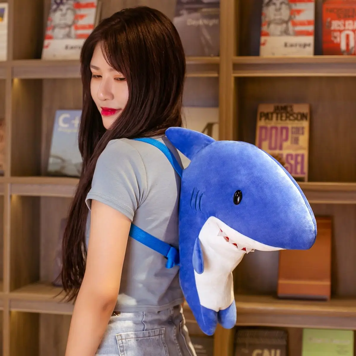 

40CM Cartoon Shark Soft Padded Backpack Children's Backpack Cute Animal Plush Toys Bag Kid Gifts