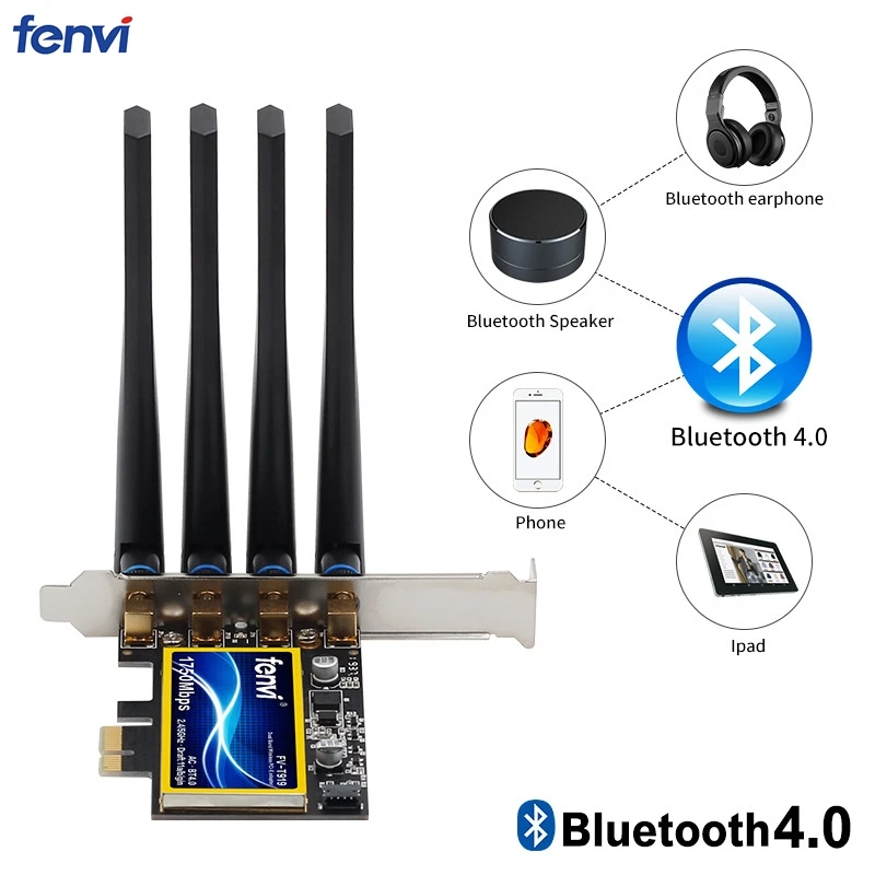 Адаптер Wi-Fi Fenvi T919 PCIe BCM94360 1750 Мбит/с для MacOS Hackintosh Bluetooth 4 0 802.11ac 2 4G/5 ГГц