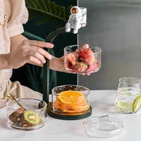 nordic glass salad fruit fresh bowl set with lid fork wood holder glass dinnerware stacked transparent storage tank multi layers