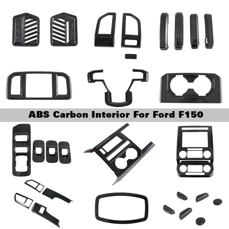 ABS Carbon Fiber Interior Mouldings For Ford F150 2017-2020 Window Lift Switch Dashboard Trim Navigation Panel Side Vent Outlet