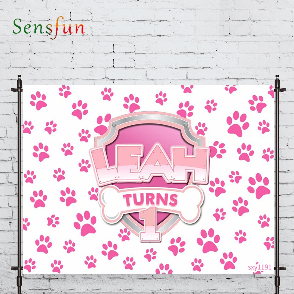 

LEVOO Vinyl Photo Backdrop Pink Dog Birthday Paw Print Bone Photocall Decor Fabric New Shoot Photography Backdrop