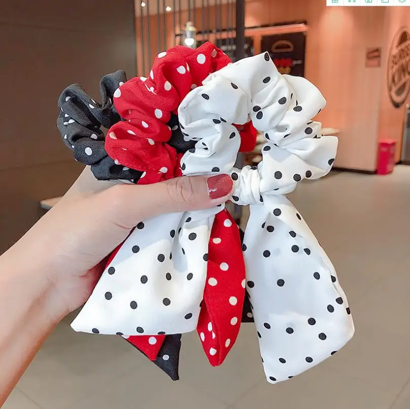 

1pcs Women Girls Japanese Wave Dot Bow Ribbon Retro Hair Rope Girl Head Rope Hair Circle Small Fresh Headdress Hair Accessories