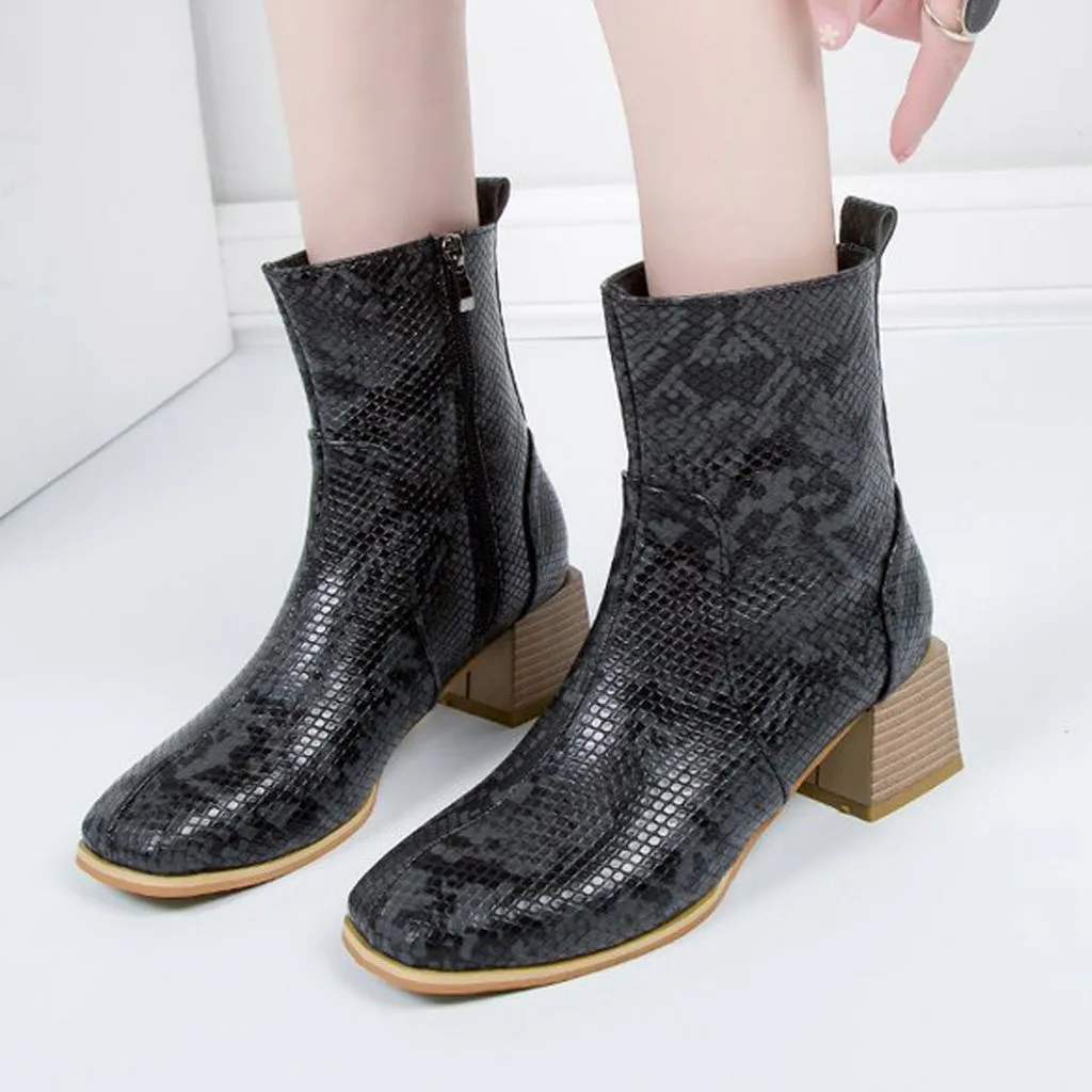 Ботинки модные женские ботинки из искусственной кожи на квадратном каблуке