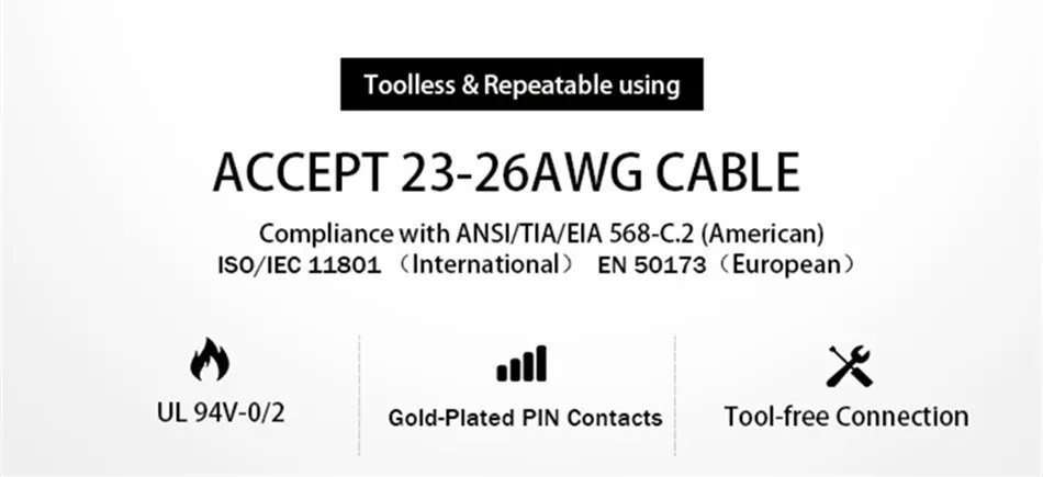 

Cat6a Cat6 Connector RJ45 Conector UTP Ethernet 8P8C Plug Tool Free Connection Repeatable Using For 23-26AWG Cable Cat 6a Plug