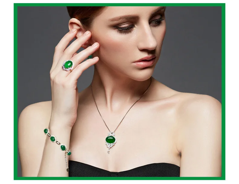 

Emerald Green Pendant for Women Silver S925 jade Necklace Pendant Bizuteria turquoise pierscionki Gemstone naszyjnik collares