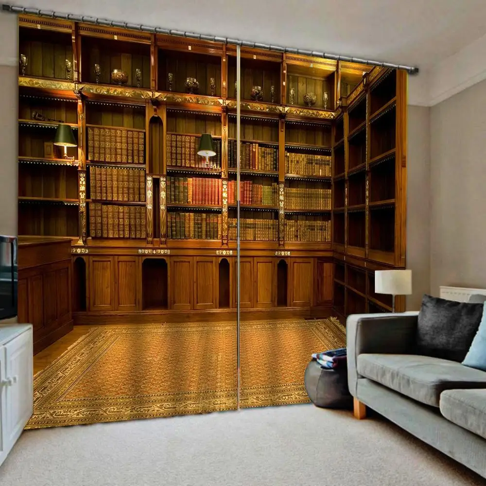 Шторы для библиотеки 3D занавески роскошные светонепроницаемые гостиной книг