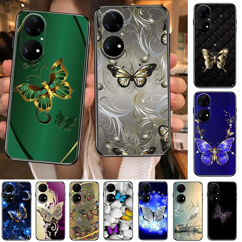 

Beautiful Butterfly Pattern Phone Case For Huawei p50 P40 p30 P20 10 9 8 Lite E Pro Plus Black Etui Coque Painting Hoesjes comic