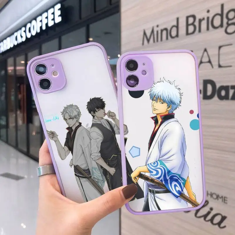 

GINTAMA Phone Case For iPhone 12 11 Mini Pro XR XS Max 7 8 Plus X Matte transparent Purple Back Cover