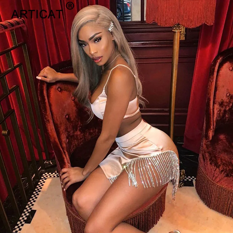 Articat сексуальное вечернее платье с кисточками и бриллиантами Женский комплект из