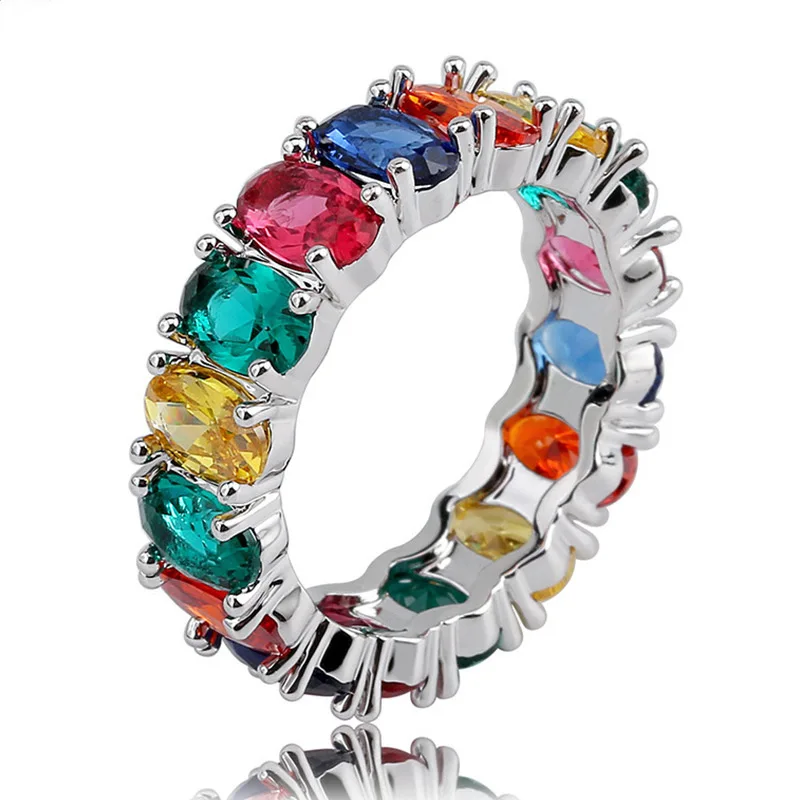 

Mifeiya Fashion High Quality Colorful Rainbow CZ Crystal Gold Color Ring For Women Girls Engagement Wedding Charm Party Jewelry