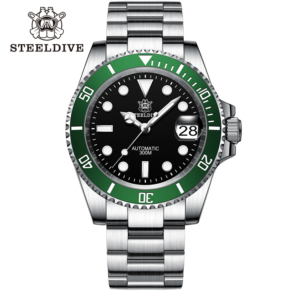 STEELDIVE-Reloj de lujo para hombre, pulsera de buceo mecánico automático, resistente al agua, 300M, carcasa azul luminosa, SD1953, 316L