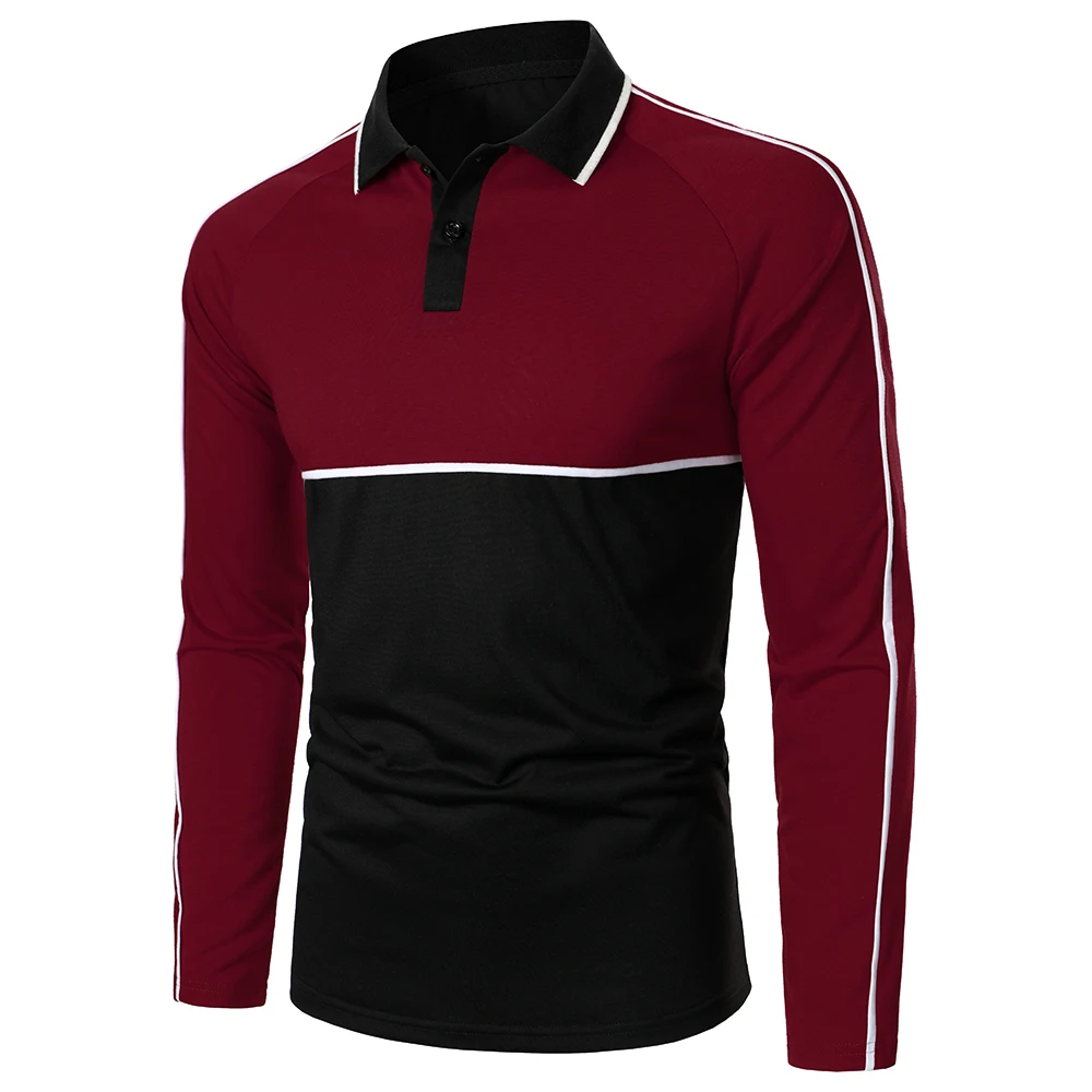 

Men Raglan Long Sleeve Polo Shirt Three-Color Contrast Splicing Tops Streetwear Casual Fashion Men Lapel Polo Shirt