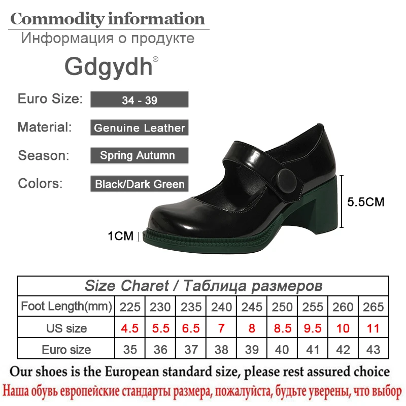 

Gdgydh Dark Green Chunky Heel Mary Janes Shoes For Women Mid Heel Bright Leather Office Casual Shoes Female Spring High Quality