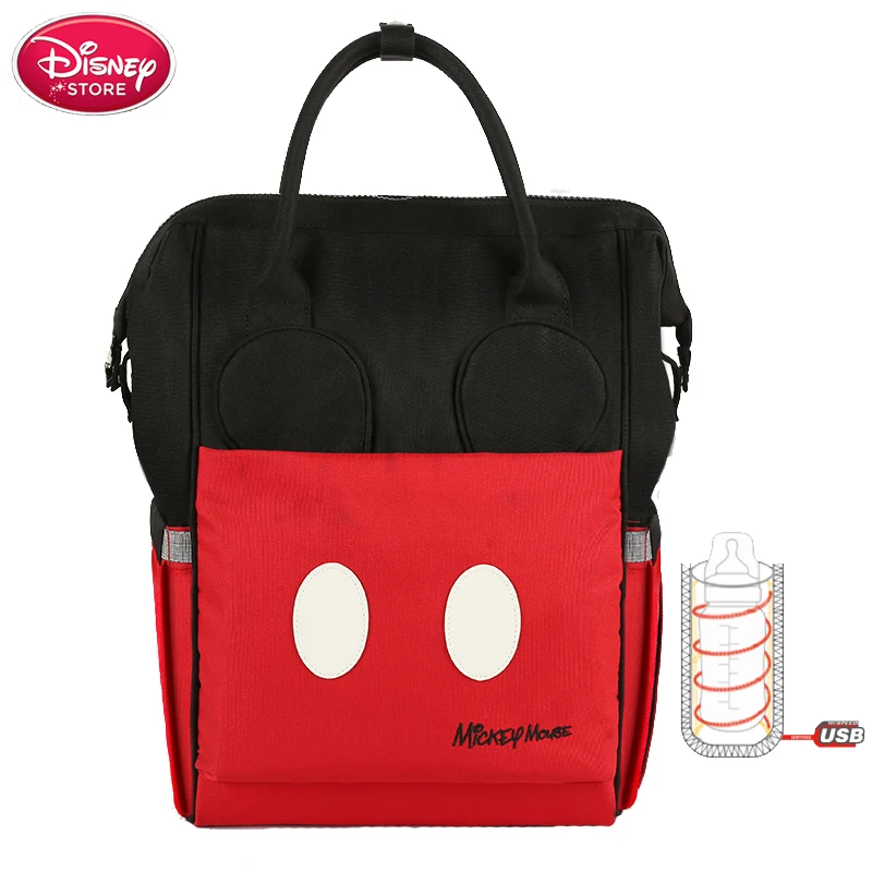 Disney сумка для мам будущих пеленки мешок USB Отопление Бутылочек с Микки Маусом и