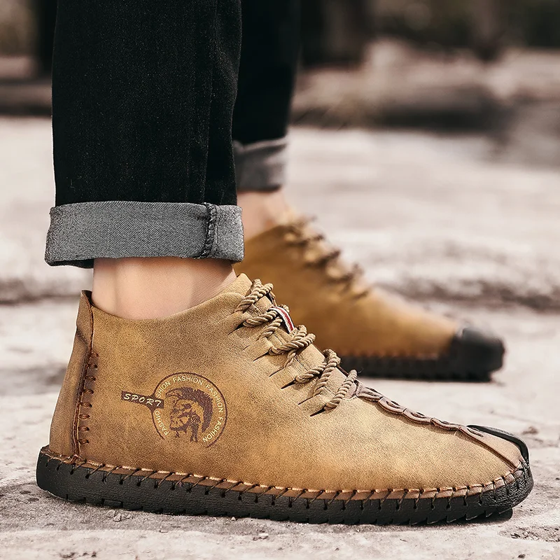 Quality Men Leather Boots Brand Fashion Ankle Shoes Warm Fur Lining Man Winter Casual Plus Size 38-48 | Обувь