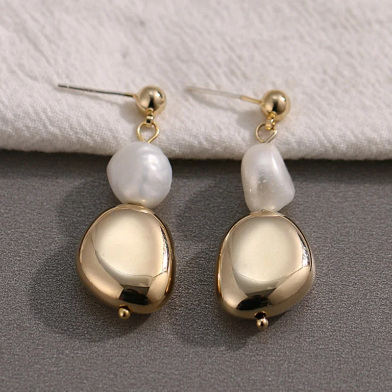 gold Korean Design Vintage Baroque Freshwater Pearl Earrings Irregular Bead Pendant Drop Earrings for Woman Birthday Present Jewelry - Цвет камня: gold
