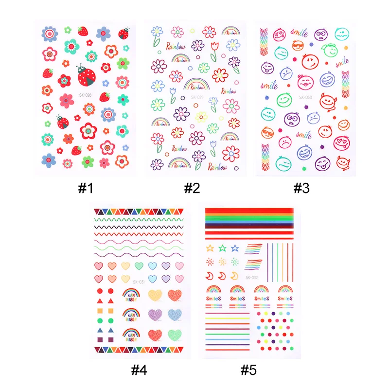 1 лист наклейки для ногтей цветные смешанные узоры переводные инструменты