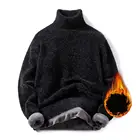 Зимний свитер однотонный с высоким воротником плюшевый вязаный весенний свитер износостойкий мужской свитер