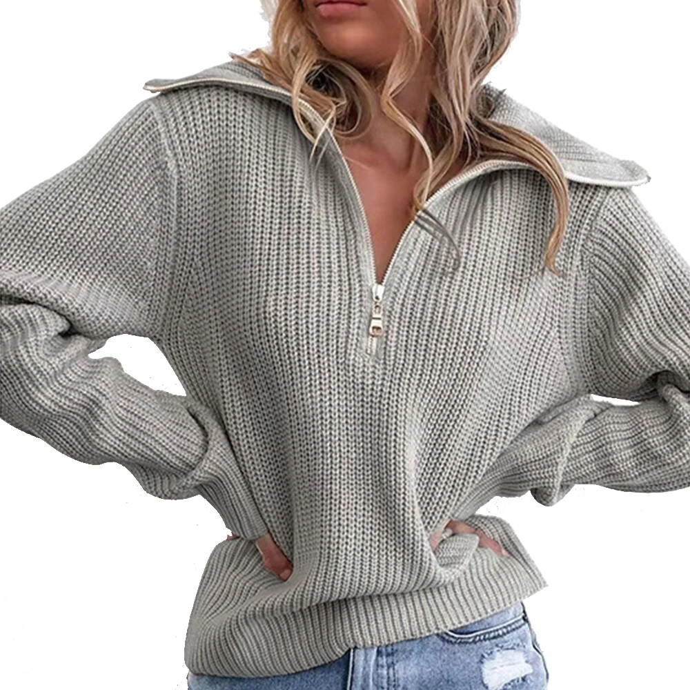 Wipalo Осень-зима женский свитер Повседневный свободный Одноцветный на молнии