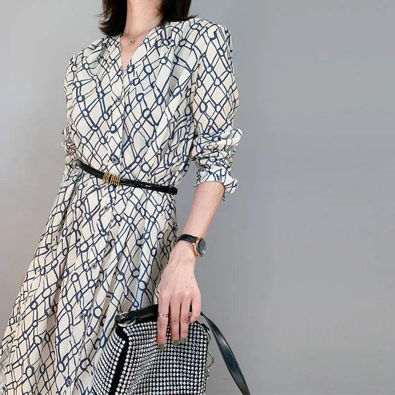 

XITAO Print Pattern Dress Fashion New Women Pocket Single Breast Bandage 2021 Summer Minority Loose Dress Top WMD0115