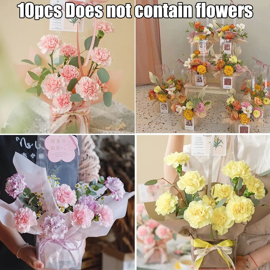 

10pcs Empty Bags(without Flower) 38*10cm Hand Flower Basket Bag Flower Wrapping Bag Wedding Favors Clear PVC Gift Box