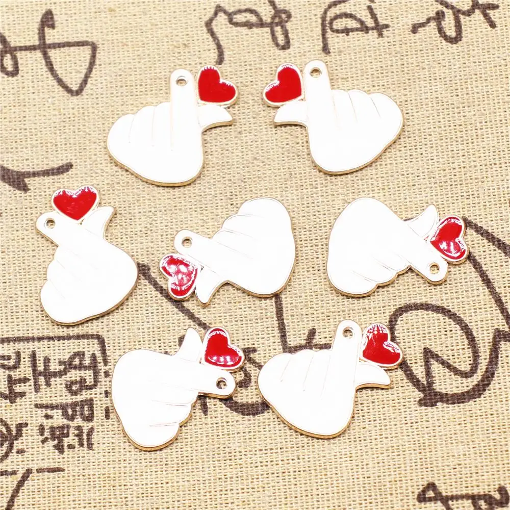 

Cute Charms For Bracelet 5pcs 22x28mm Enamel Heart Gesture Charms