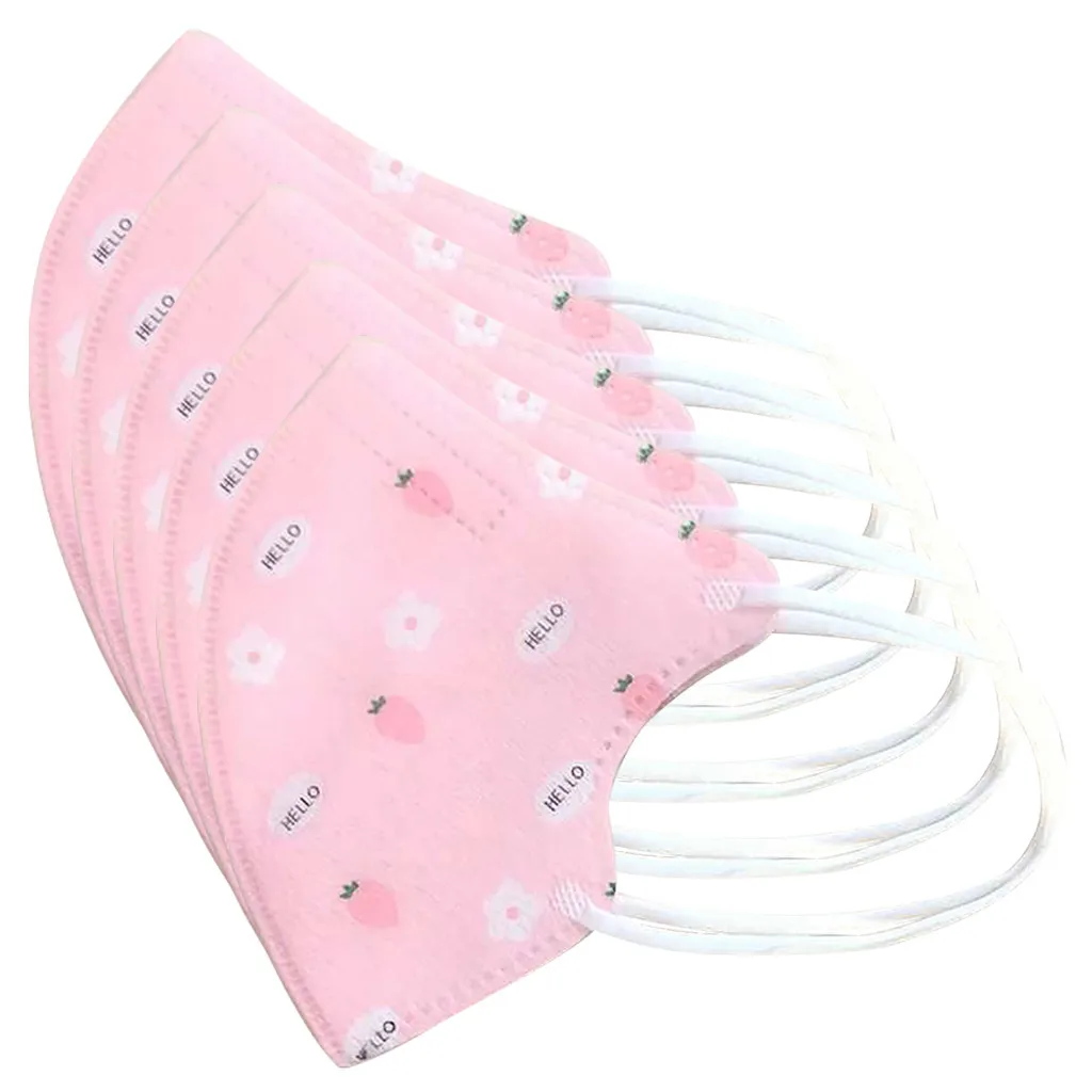 Детская маска одноразовая для лица милая с ушками мальчиков и девочек 5 шт. ткань