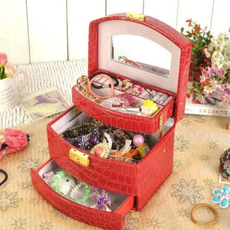 

Packaging Case Organizer Makeup Bag Cosmetic Luxury PU Leather Jewelry Gift Box 3 Layers Jewellery Display Storage Box