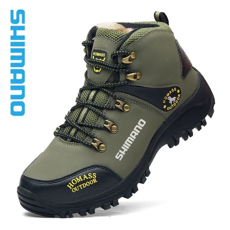 

Shimanos Outdoor High Quality Brand Hiking Shoes Tactical Boots Winter Army Fishing Trekking Climbing AthleticPlus Velvet Shoes
