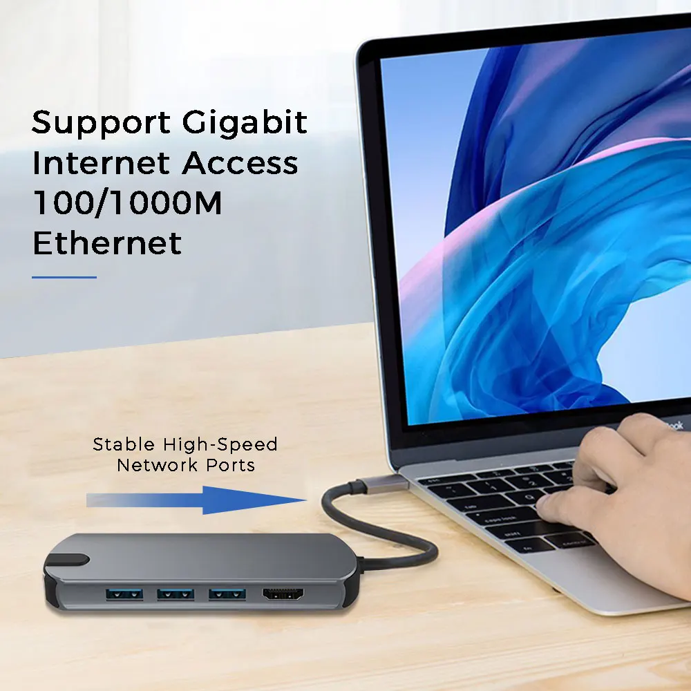 Алюминиевый многопортовый адаптер Type C/USB C hub к HDMI Male (4K) Type-C Pass Through Ethernet SD/Micro Card Reader