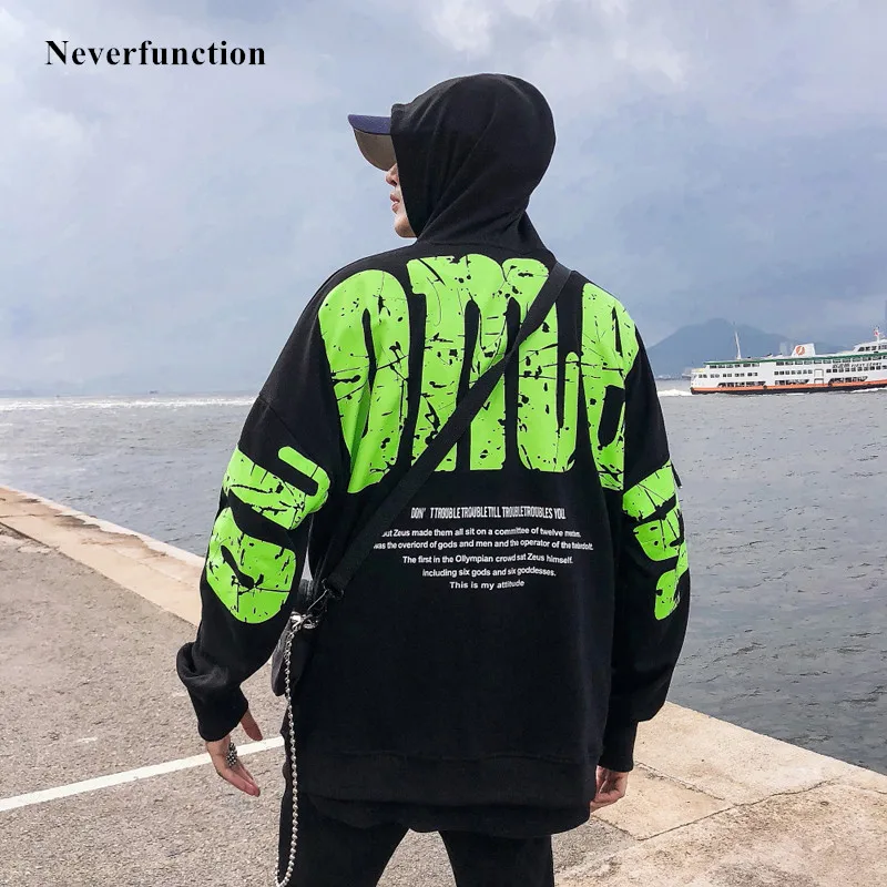 Мужской Повседневный пуловер с капюшоном флуоресцентный зеленый черный Свитшот