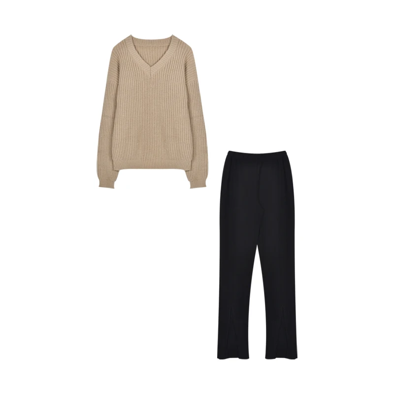 

Sweater Women V-neck Thickened Long Loose Fit Outwear Sweater Female Fashion Autumn Spring Knitwear Casual Retro Style Blouse