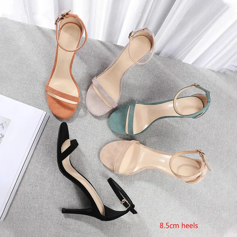 

Women's Sandals Summer Solid High Heels Shoes Woman Ankle Strap Narrow Band Cover Heels Elegant Casual Wedding Career Shoes