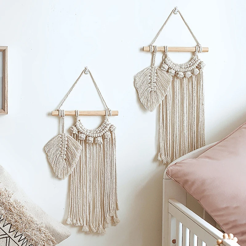 

Dream Catcher Boho Moon Tapestry Macrame Wall Hanging Hand-Woven Leaves Tapestry Room Ornament Home Wedding Decor,2 Pcs