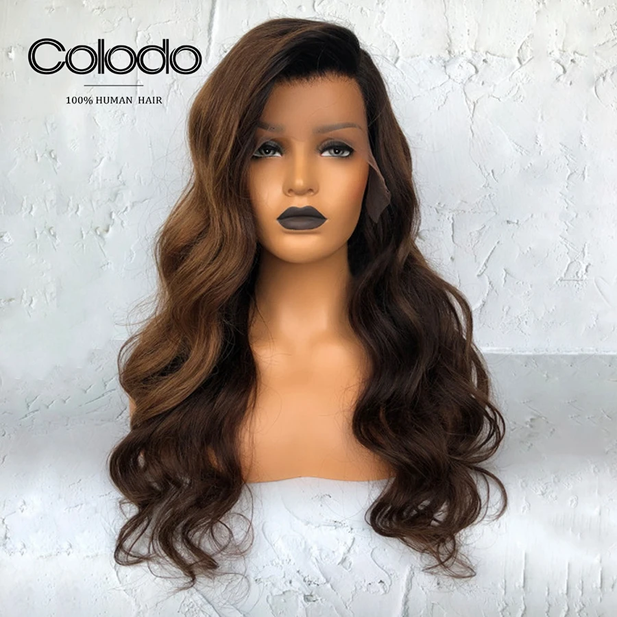 Парик цветной коричневый с эффектом омбре 150% предварительно выщипанный без