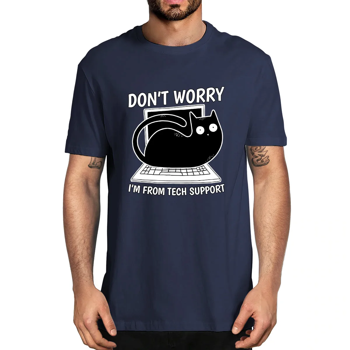 

Don't Worry I'm from Tech Support Technical Tech Support Cat On Computer Funny Men's 100% Cotton Novelty T-Shirt Unisex Humor