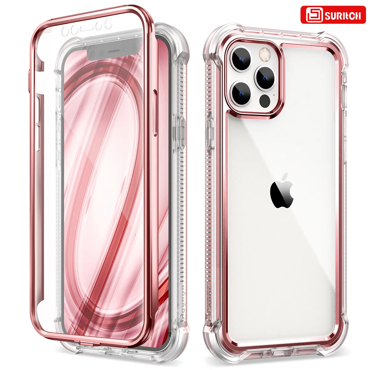 

SURITCH Luxury Heavy Full Protect Case for iPhone 11 12 Pro Max 7 8 SE Case Built-in Film Clear Fashion Cover