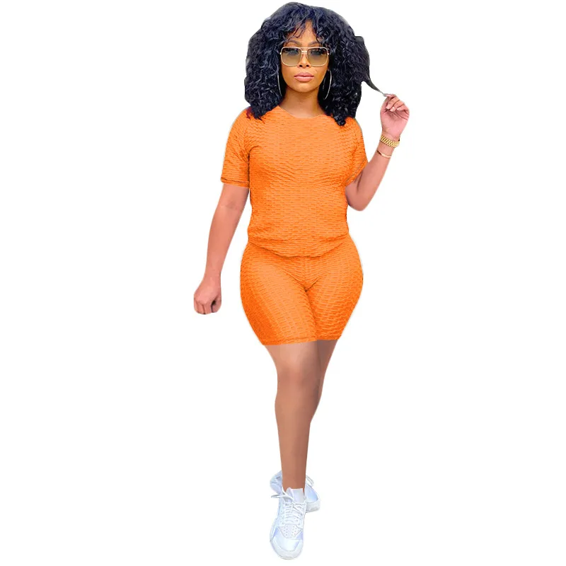 

Casual Sporty Fitness Two Piece Short Set for Women Tracksuit Tops and Elastic Bike Shorts Matching Sets Casual Outfits