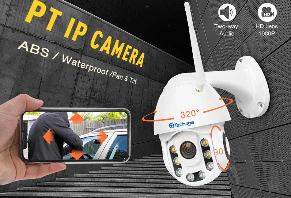 Techage 1080P 2MP Беспроводная PT IP камера, скоростная Купольная Wi-Fi камера для безопасности на открытом воздухе, двухстороннее аудио AI, распознавание человека, Onvif CCTV, наблюдение